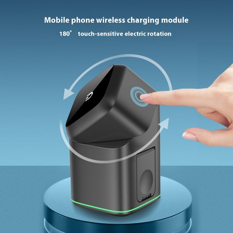 3-in-1 Magnetic Fast Wireless Charger 180 Rotating touch-sensitive electric rotation module