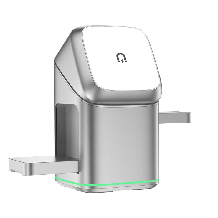 3-in-1 Magnetic Fast Wireless Charger 180 Rotating Stand with touch control and sleek design.